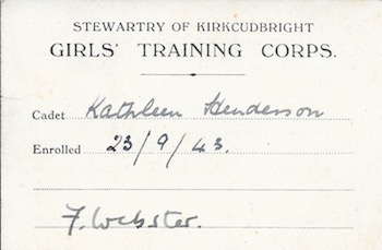 Girls Training Corps card- Kathleen Henderson (Roberts)